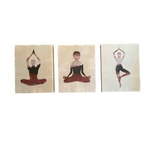 Delightful, inspiring. 3 Yoga Prints on Framed Canvas. 14 x 10 (approximate).